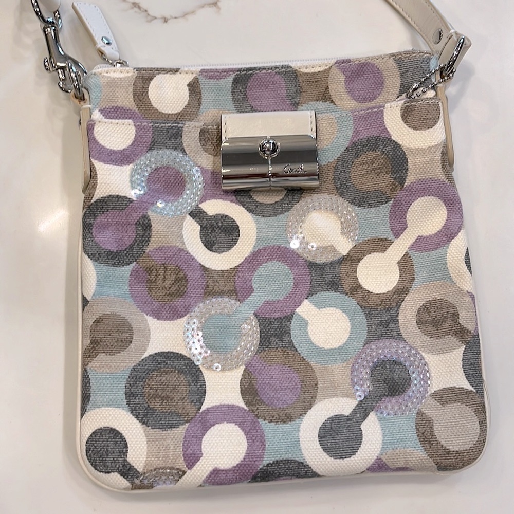 Coach Crossbody Canvas 8x9” bag. Signature Hardware on Front pocket & zipper